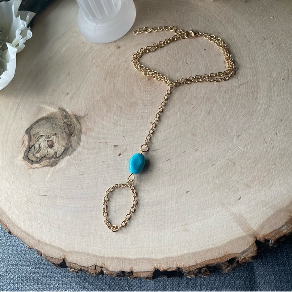 Gorgeous, Dainty Genuine Arizona Turquoise & Gold Plated Slave Bracelet - Picture 5 of 11